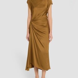 A.L.C. "Alma" Aged Bronze Satin Midi Dress with Ruching